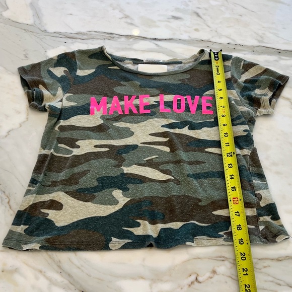MOTHER MAKE LOVE NOT WAR CAMOUFLAGE LINEN SINFUL BOXY TEE SIZE SMALL - Picture 11 of 13